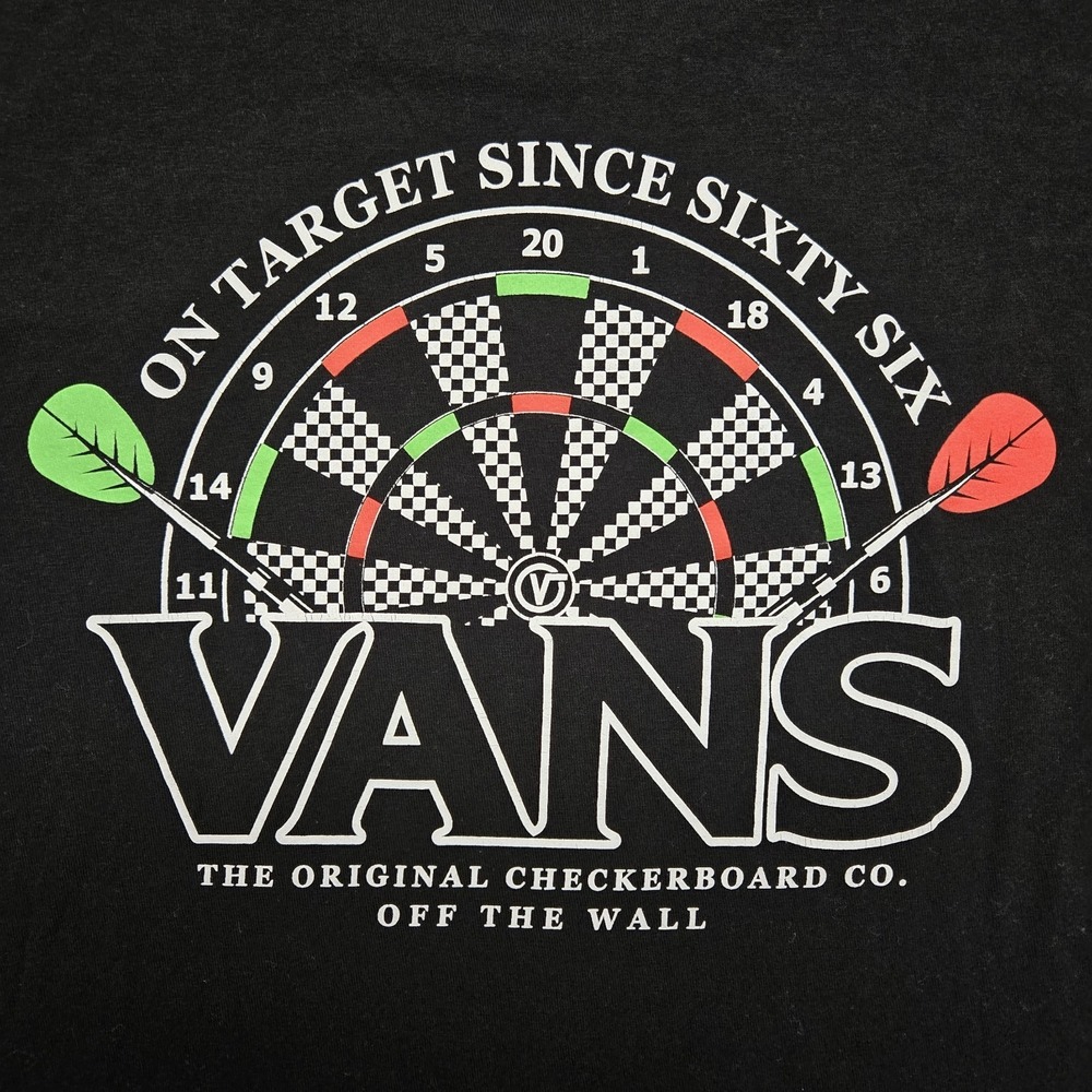 Skater Streetwear Retro Casual Vans Darts On Target Mens Black Shirt Medium - Picture 2 of 8
